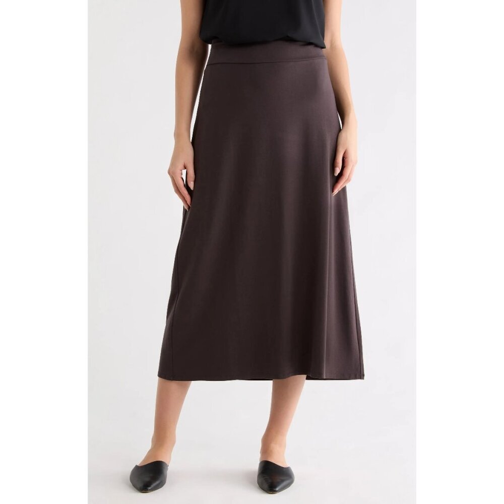 Eileen Fisher A-Line Jersey Skirt Pull On Elastic Waist Brown Women's Size L